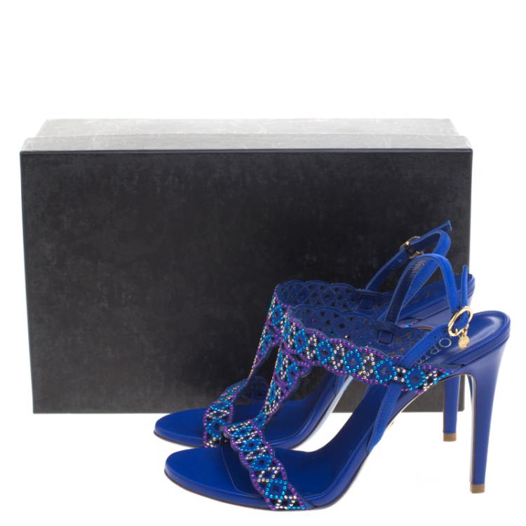 Pre Owned Loriblu Blue Studded Suede Sandals Size 38