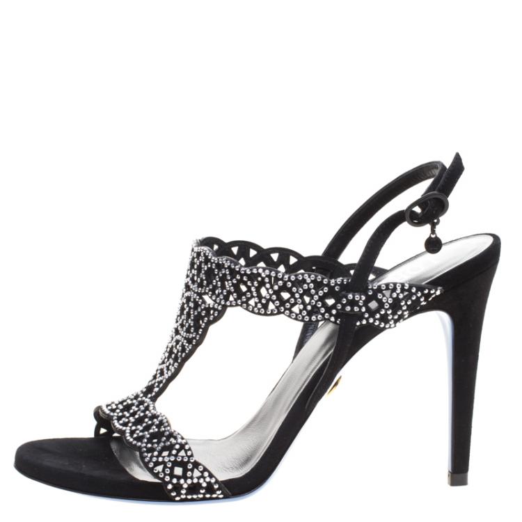 Pre Owned Loriblu Black Studded Suede Sandals Size 39