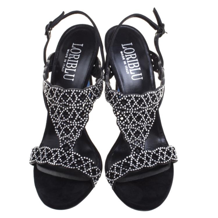 Pre Owned Loriblu Black Studded Suede Sandals Size 39