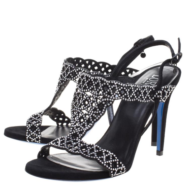 Pre Owned Loriblu Black Studded Suede Sandals Size 39