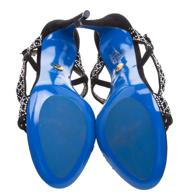 Pre Owned Loriblu Black Studded Suede Sandals Size 39