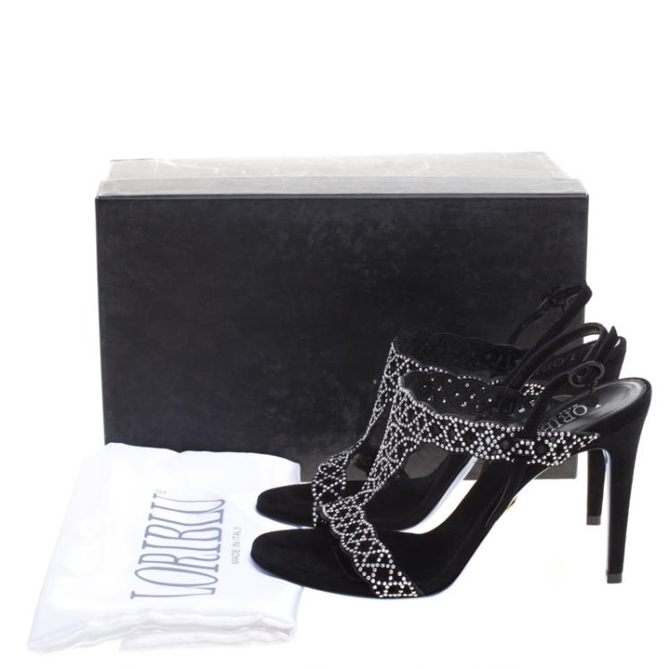Pre Owned Loriblu Black Studded Suede Sandals Size 39