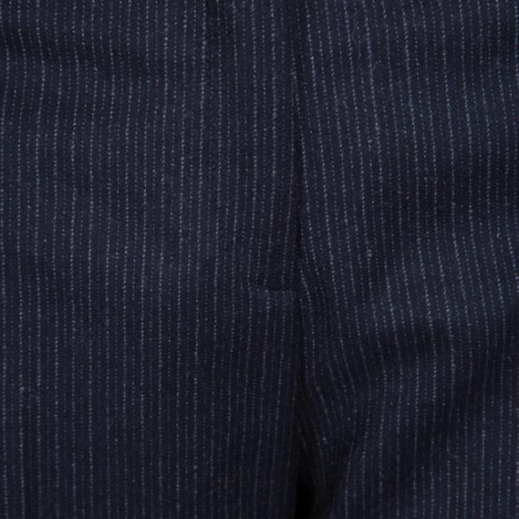 Pre Owned Loro Piana Navy Blue Striped Wool Wide Leg Trousers M