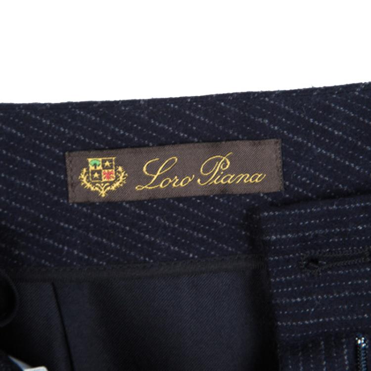 Pre Owned Loro Piana Navy Blue Striped Wool Wide Leg Trousers M