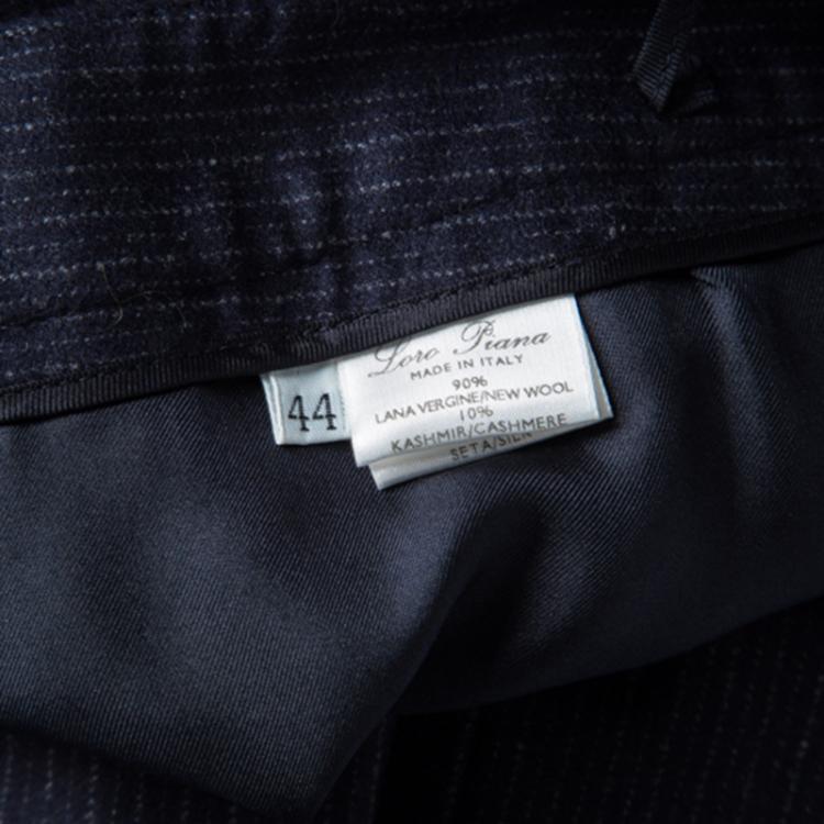 Pre Owned Loro Piana Navy Blue Striped Wool Wide Leg Trousers M