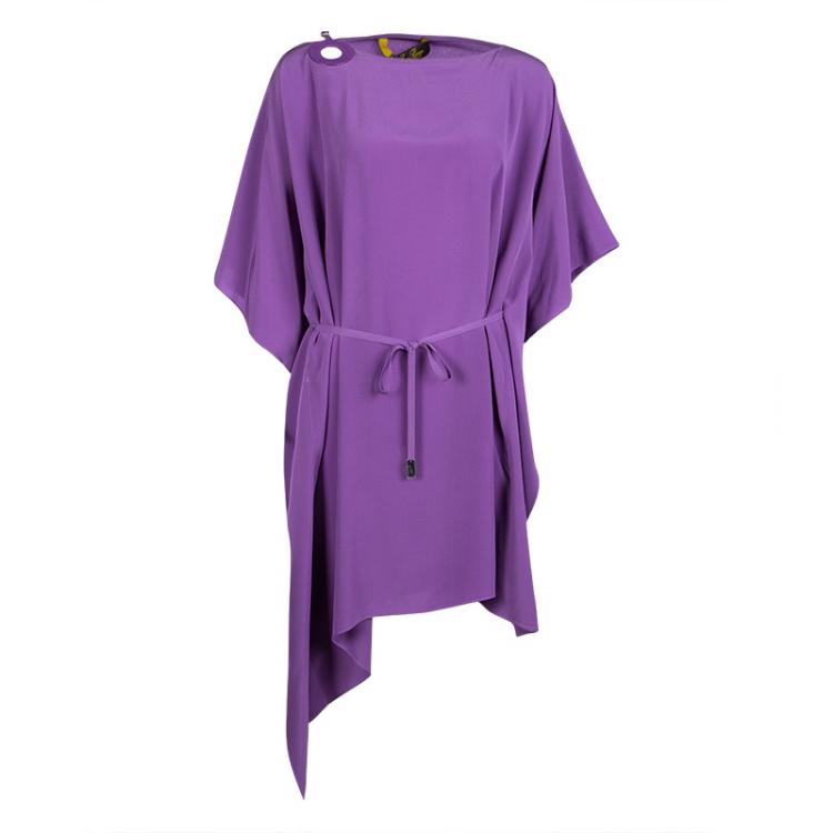 Pre Owned Loro Piana Purple Kissy Silk Leather Trim Oversized Kaftan Tunic S