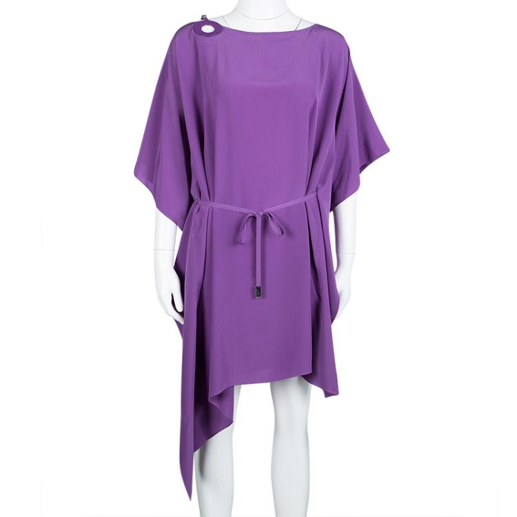 Pre Owned Loro Piana Purple Kissy Silk Leather Trim Oversized Kaftan Tunic S