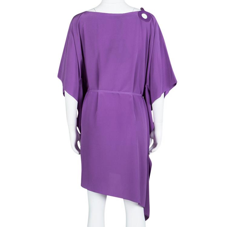 Pre Owned Loro Piana Purple Kissy Silk Leather Trim Oversized Kaftan Tunic S