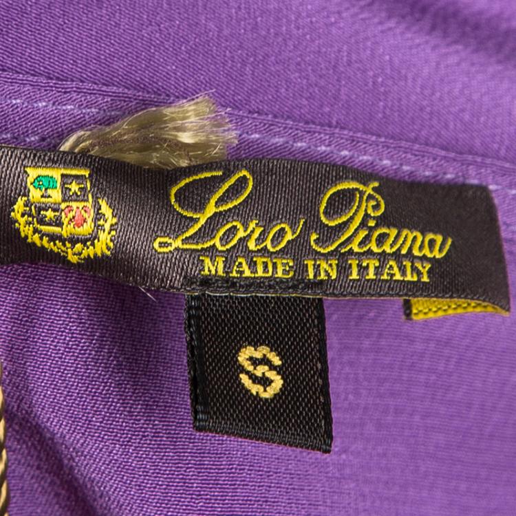 Pre Owned Loro Piana Purple Kissy Silk Leather Trim Oversized Kaftan Tunic S