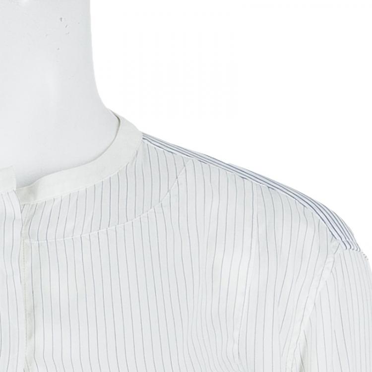 مملوكة مسبقًا Loro Piana Off-White Striped Mandarin Collar Long Sleeve Silk Shirt S