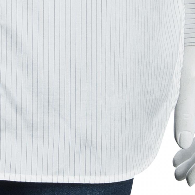 مملوكة مسبقًا Loro Piana Off-White Striped Mandarin Collar Long Sleeve Silk Shirt S