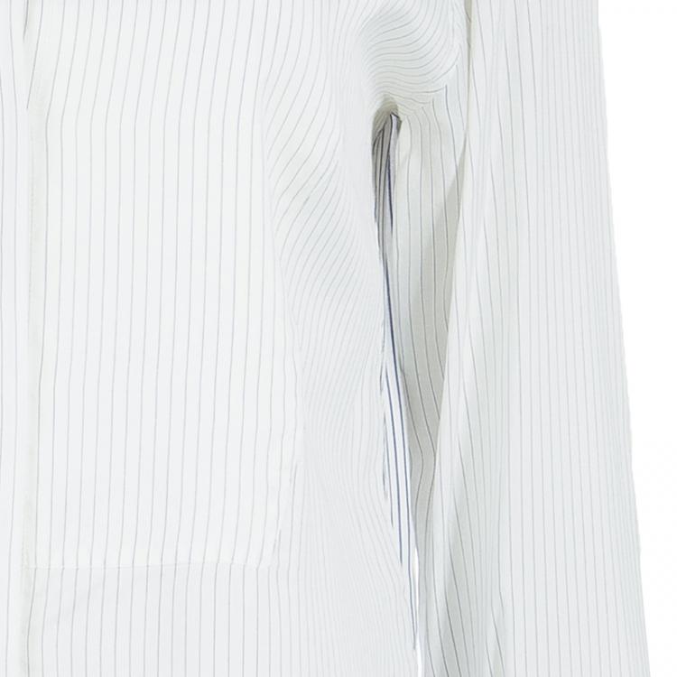 مملوكة مسبقًا Loro Piana Off-White Striped Mandarin Collar Long Sleeve Silk Shirt S