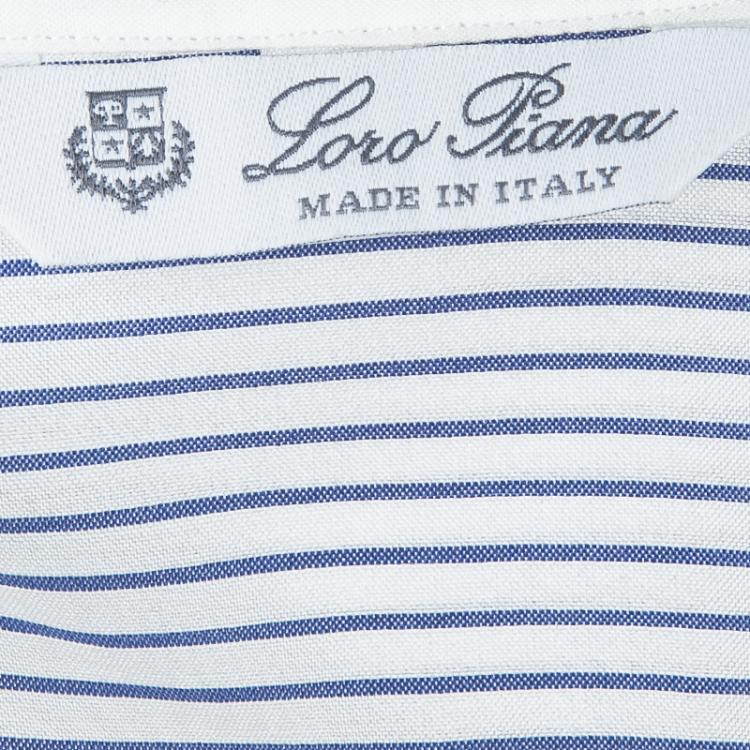 مملوكة مسبقًا Loro Piana Off-White Striped Mandarin Collar Long Sleeve Silk Shirt S
