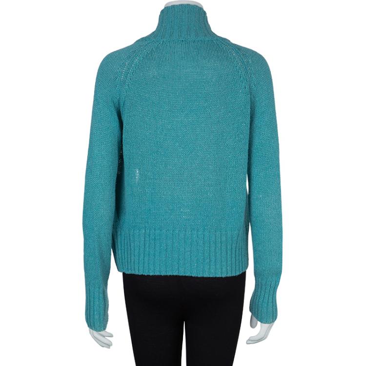 Pre Owned Loro Piana Turquoise Blue Zip Front Cardigan S
