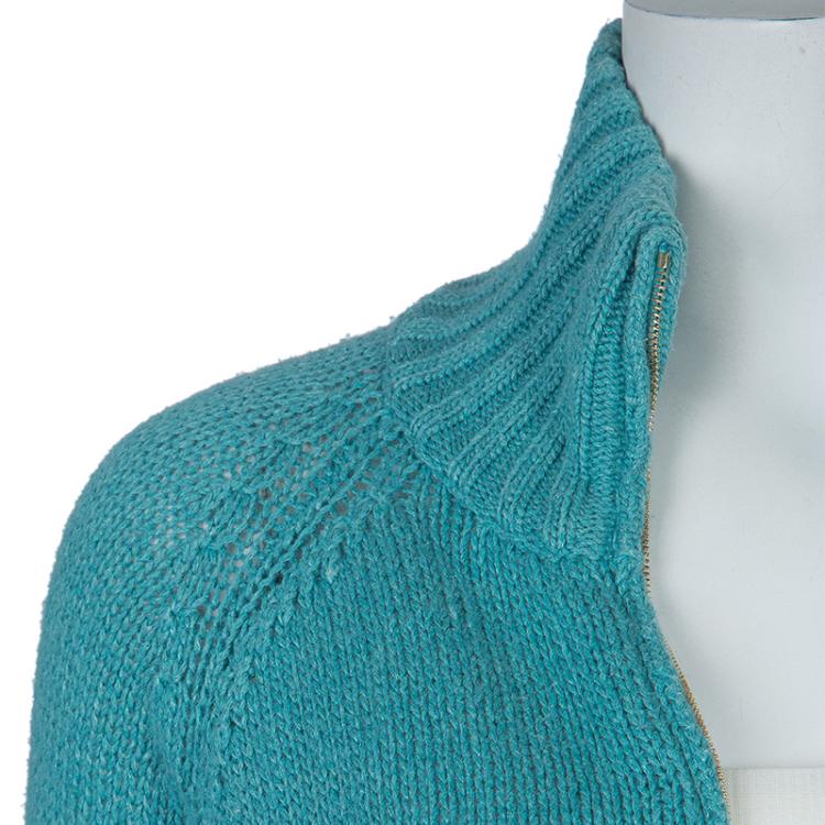 Pre Owned Loro Piana Turquoise Blue Zip Front Cardigan S