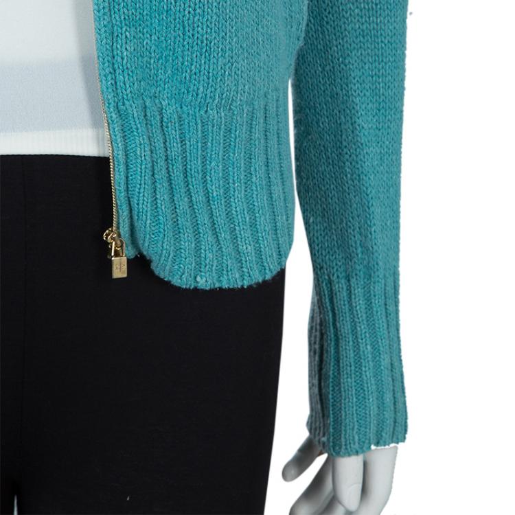 Pre Owned Loro Piana Turquoise Blue Zip Front Cardigan S