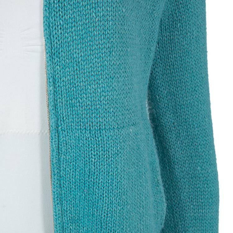 Pre Owned Loro Piana Turquoise Blue Zip Front Cardigan S