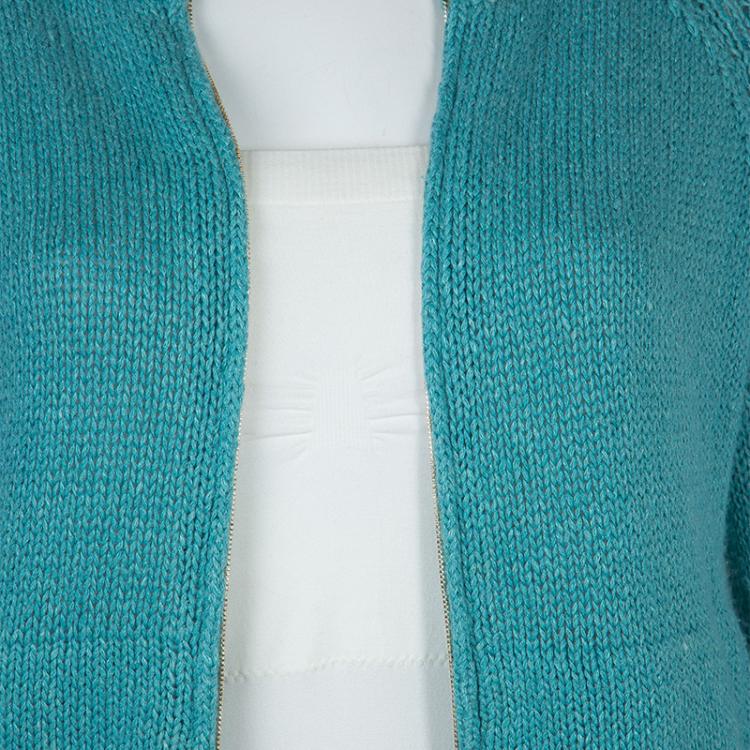 Pre Owned Loro Piana Turquoise Blue Zip Front Cardigan S