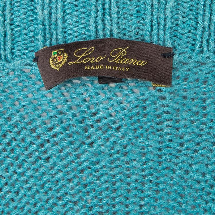Pre Owned Loro Piana Turquoise Blue Zip Front Cardigan S
