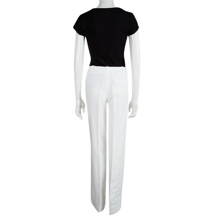 Pre Owned Loro Piana Off White Linen Wide Leg Pants L