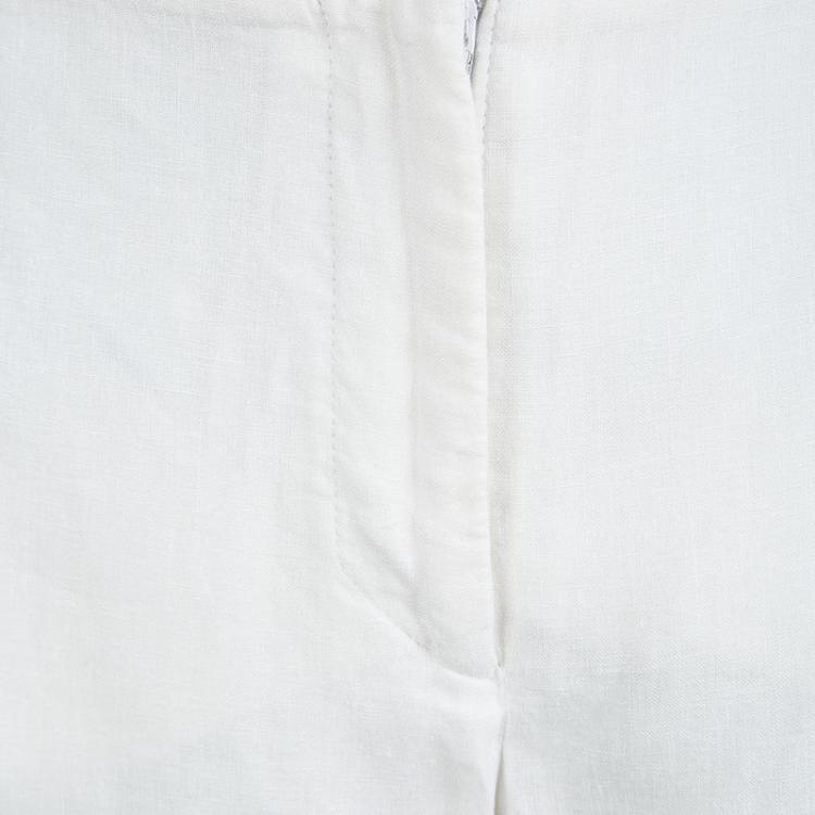 Pre Owned Loro Piana Off White Linen Wide Leg Pants L