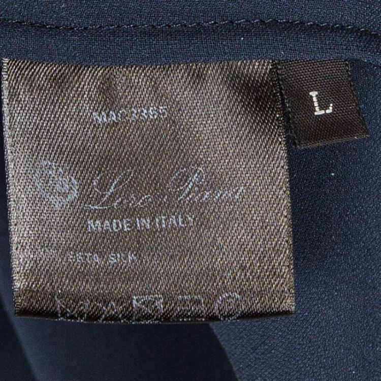 Pre Owned Loro Piana Navy Blue Silk Dolman Sleeve Oversized Blouse L