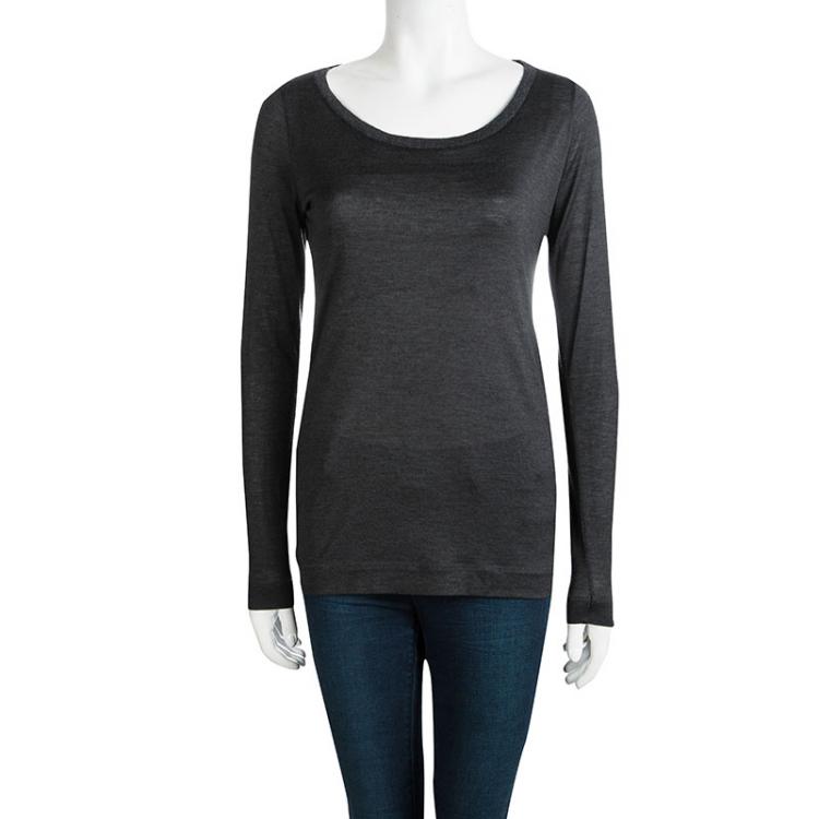 مملوكة مسبقًا Loro Piana Grey Cashmere Slub Knit Long Sleeve Top S