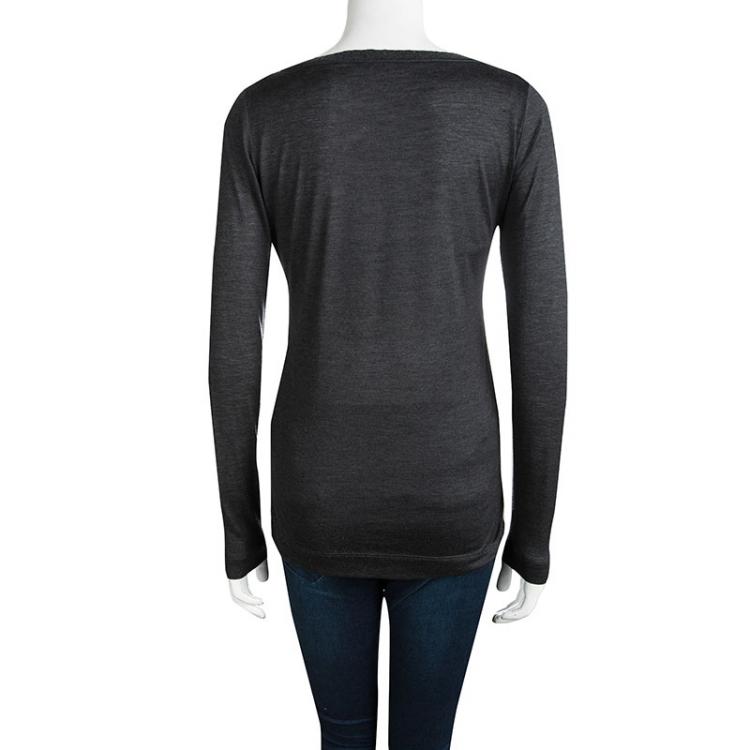 مملوكة مسبقًا Loro Piana Grey Cashmere Slub Knit Long Sleeve Top S
