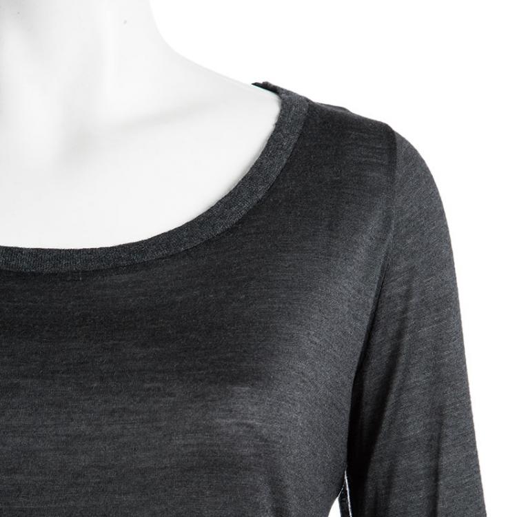 مملوكة مسبقًا Loro Piana Grey Cashmere Slub Knit Long Sleeve Top S