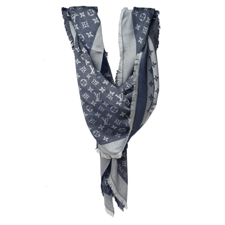 Dark Blue/White Monogram Silk Scarf // Louis Vuitton Paris // 100% Silk //  Made In France