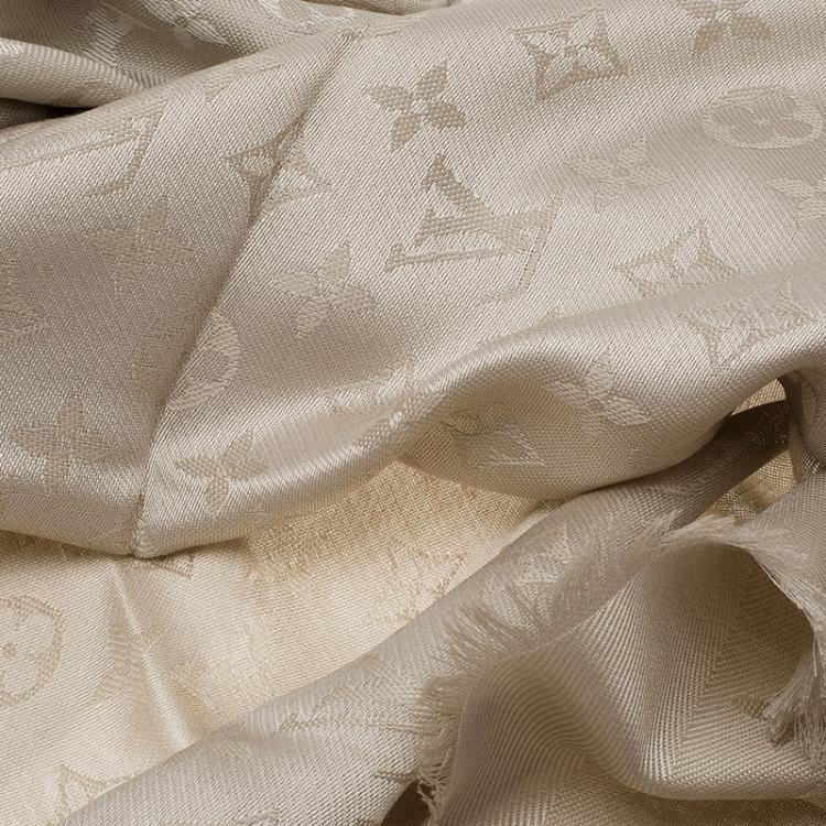 Louis Vuitton Womens Beige Silk Wool Monogram Shawl