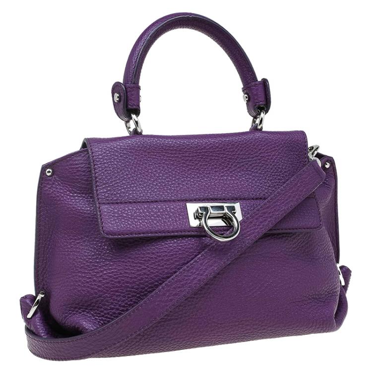 Pre Owned Salvatore Ferragamo Purple Leather Sofia Top Handle Bag
