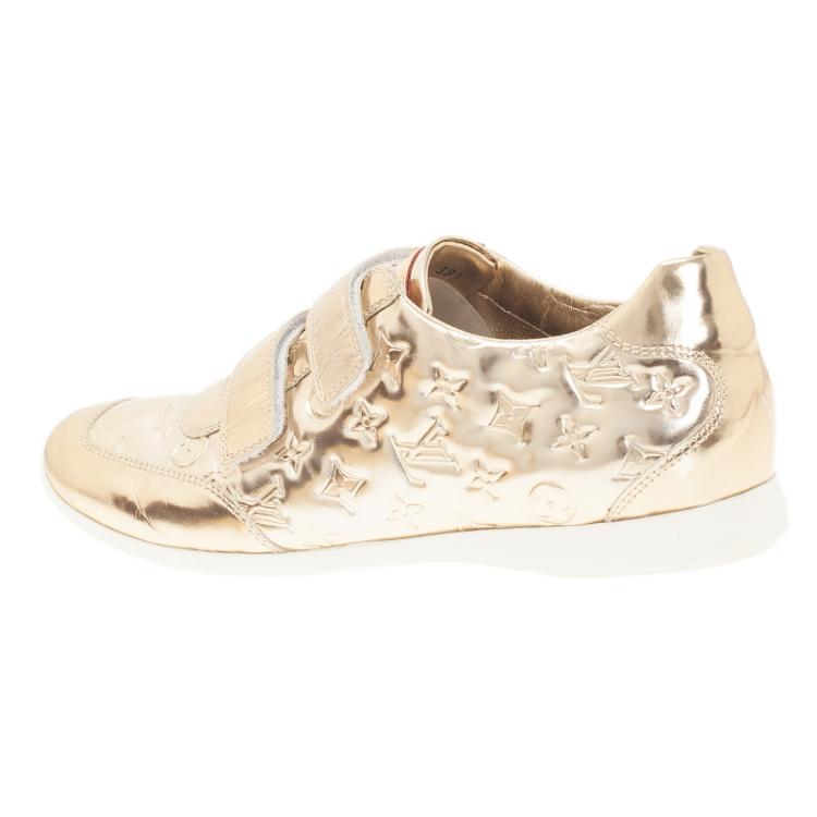 Pre Owned Louis Vuitton Metallic Gold Monogram Mirror Tennis Shoes Size 39.5 