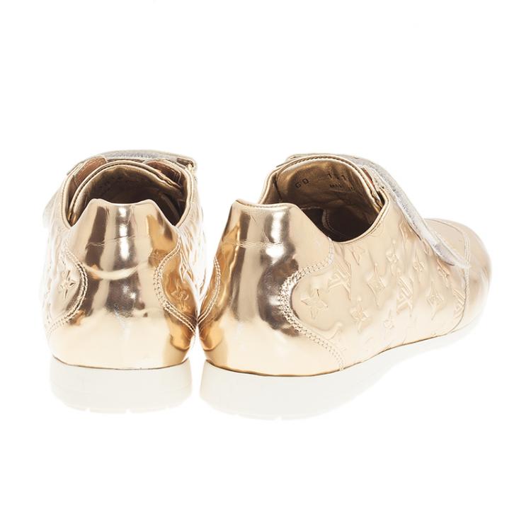 Pre Owned Louis Vuitton Metallic Gold Monogram Mirror Tennis Shoes Size 39.5 