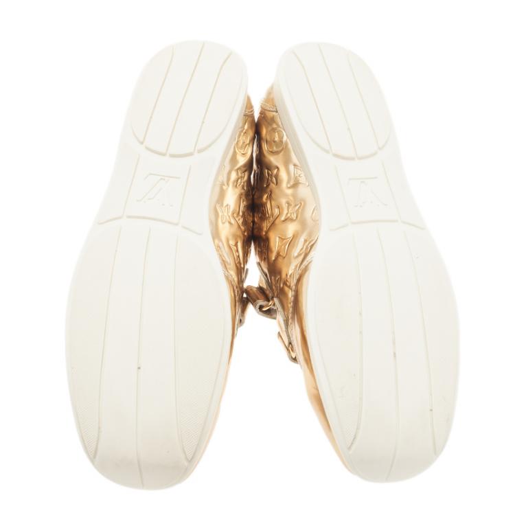 Pre Owned Louis Vuitton Metallic Gold Monogram Mirror Tennis Shoes Size 39.5 
