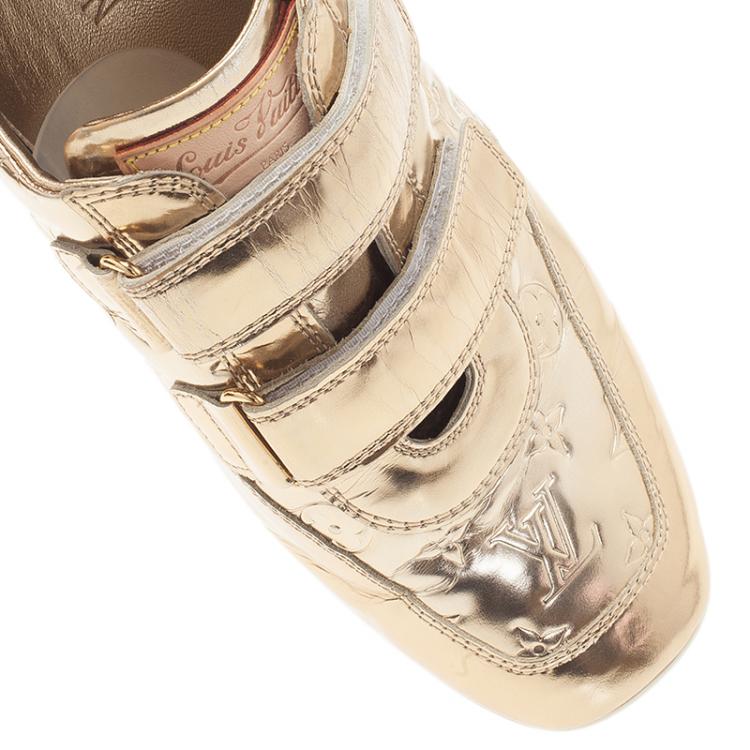 Pre Owned Louis Vuitton Metallic Gold Monogram Mirror Tennis Shoes Size 39.5 