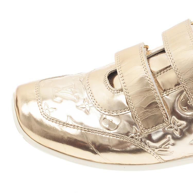 Pre Owned Louis Vuitton Metallic Gold Monogram Mirror Tennis Shoes Size 39.5 