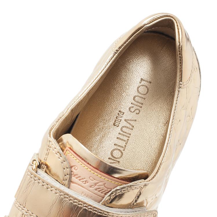 Pre Owned Louis Vuitton Metallic Gold Monogram Mirror Tennis Shoes Size 39.5 