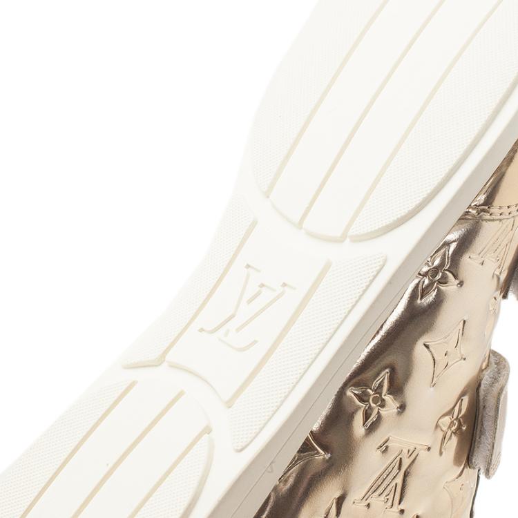 Pre Owned Louis Vuitton Metallic Gold Monogram Mirror Tennis Shoes Size 39.5 