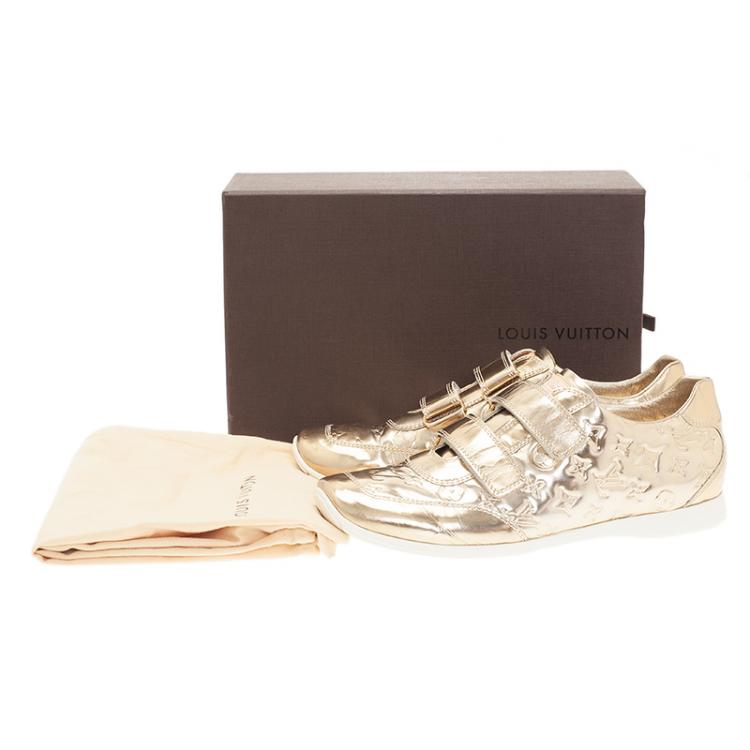 Pre Owned Louis Vuitton Metallic Gold Monogram Mirror Tennis Shoes Size 39.5 