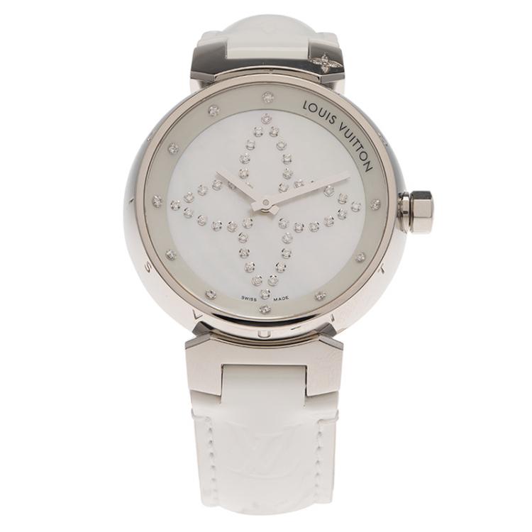 LOUIS VUITTON Stainless Steel Rubber Mother of Pearl 34mm Tambour