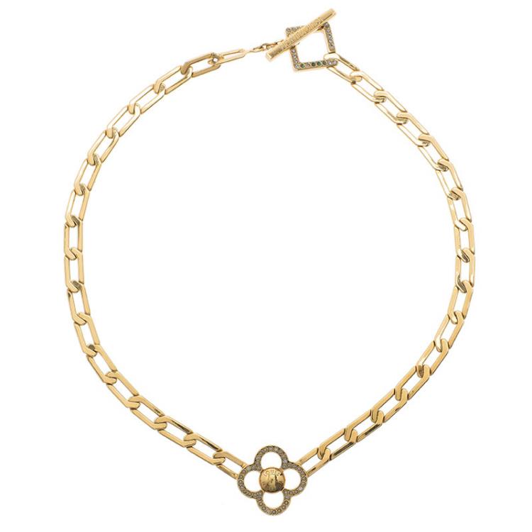 Louis Vuitton Goldtone Metal Chain and Swarovski Crystal Over the