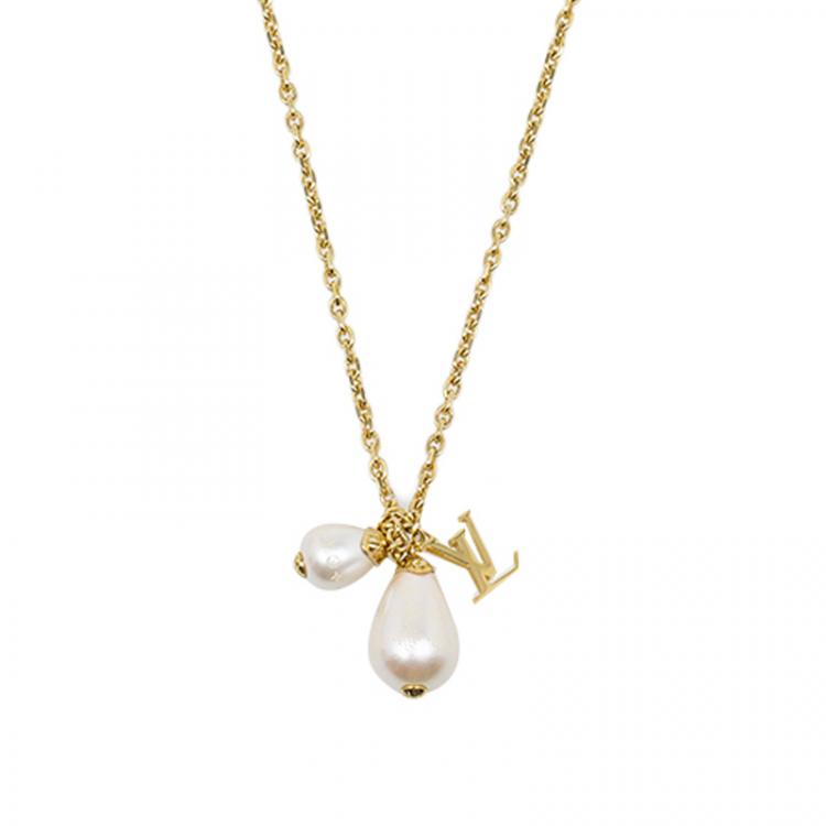Louis Vuitton Damier Perle Pearl Gold Tone Pendant Necklace Louis Vuitton