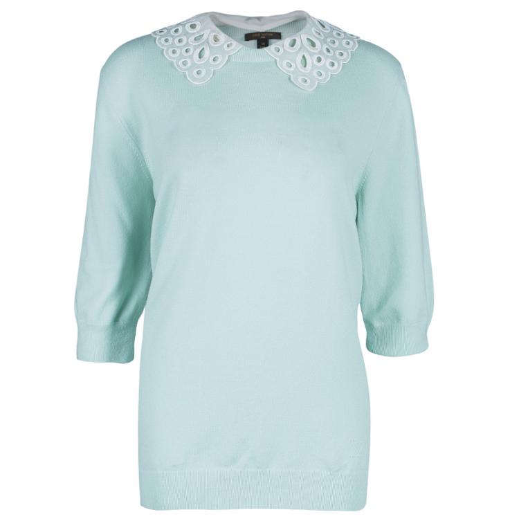 Pre Owned Louis Vuitton Turquoise Short Sleeve Sweater  M