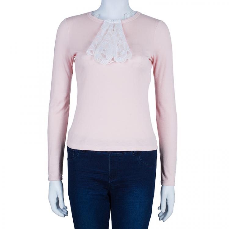 Pre Owned Louis Vuitton Cotton Lace Long Sleeve Top S