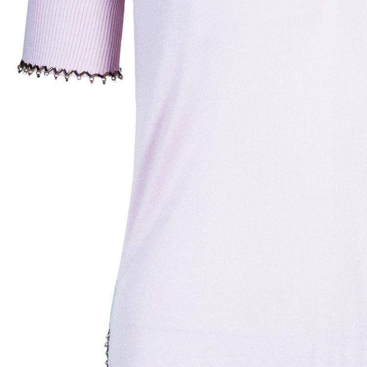 Pre Owned Louis Vuitton Embellished Pink Short Sleeve Sweater S