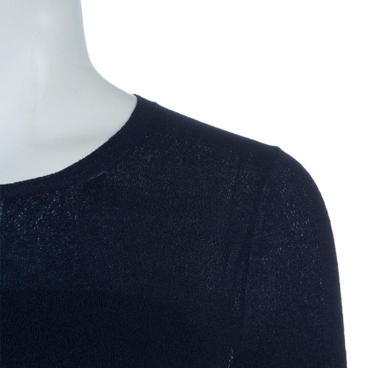 Pre Owned Louis Vuitton Navy Blue Long Sleeve Knit Top XS