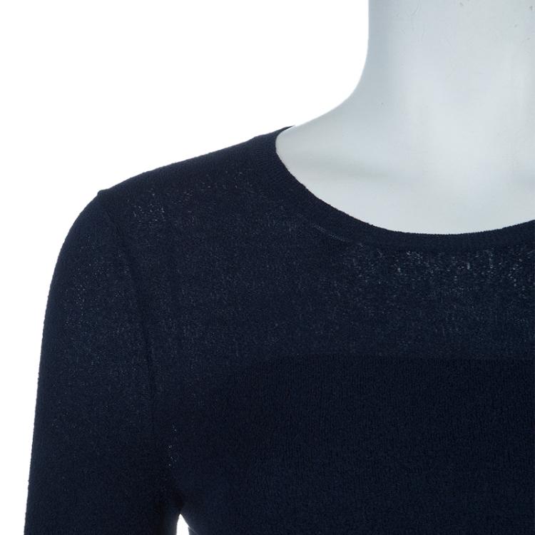 Pre Owned Louis Vuitton Navy Blue Long Sleeve Knit Top XS