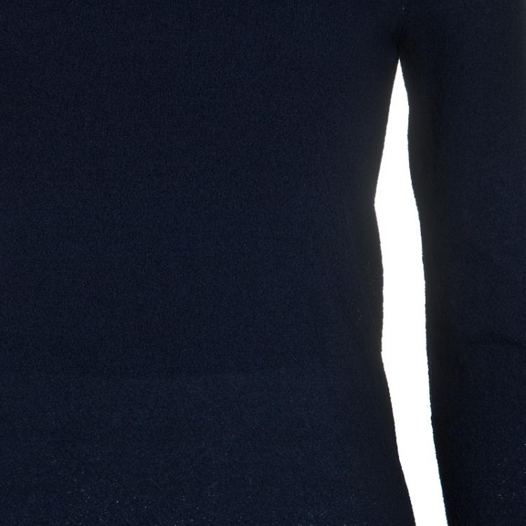 Pre Owned Louis Vuitton Navy Blue Long Sleeve Knit Top XS