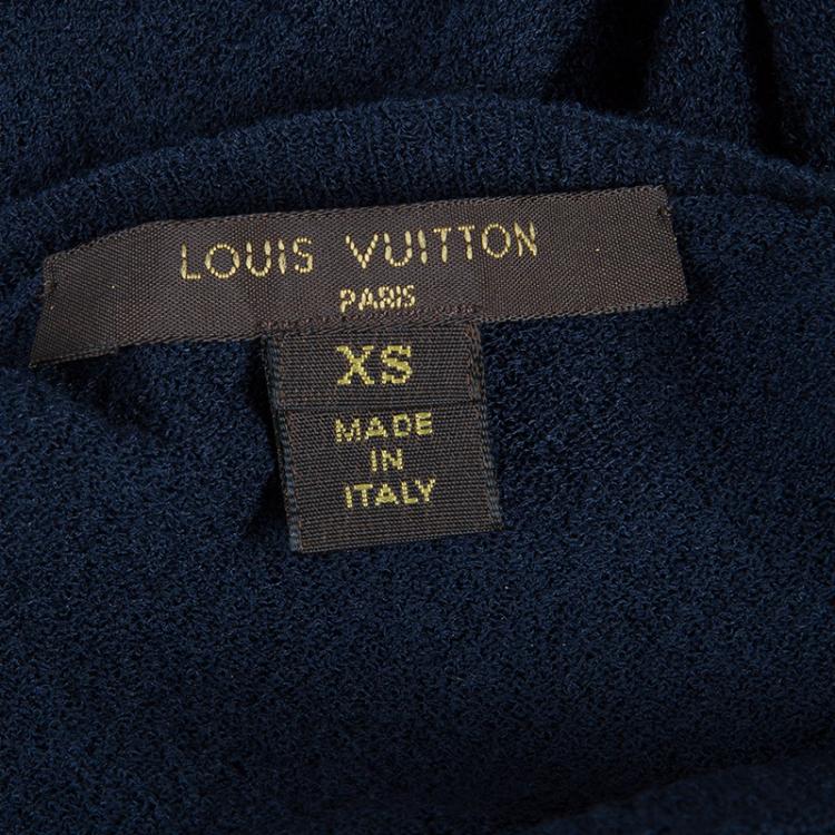Pre Owned Louis Vuitton Navy Blue Long Sleeve Knit Top XS